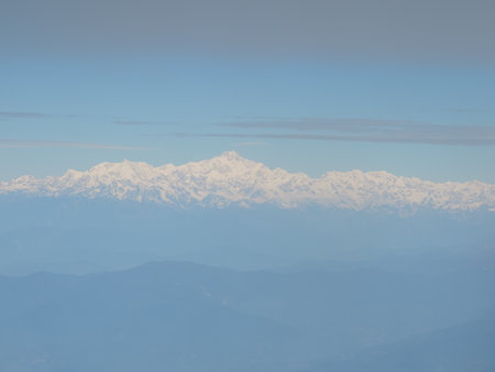 Snow-capped Himalayan mountain range from Bhutanの写真素材