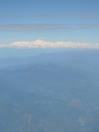 Snow-capped Himalayan mountain range from Bhutanの写真素材