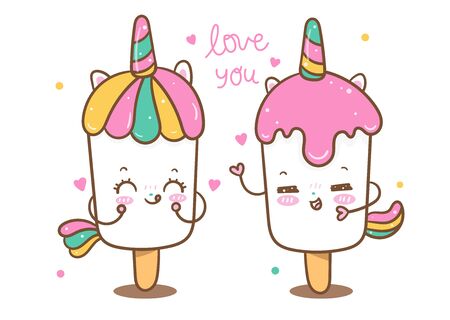 Cute icecream unicorns cartoonのイラスト素材