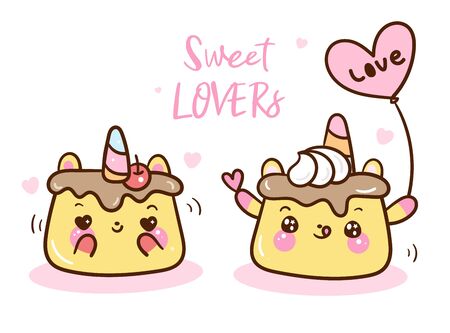 Cute pudding cup cake cartoon Animal lover vector, Nursery wall, Girly doodles. Bakery product cafe Valentines day invitation. Perfect for kid greeting card, baby shower, fabric design, Print t shirt.のイラスト素材