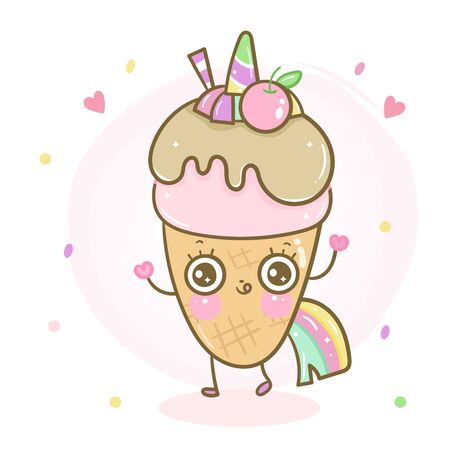 Cute Unicorn vector ice cream coneのイラスト素材