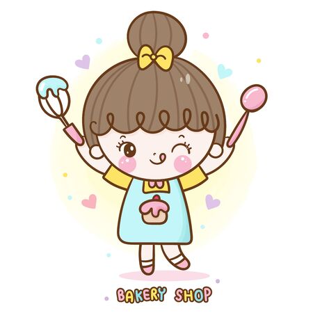 girl vector cute bakery shop food logo cartoon for kid dessert birthday cakeのイラスト素材