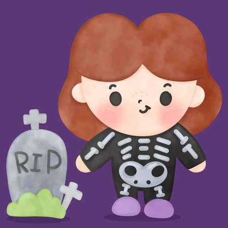 Baby Halloween children wear fancy dress cute vector for party kawaii character: Series trick or treat monster (Girly girl doodle). Hand drawing Illustration for kids fashion artworks, children books.のイラスト素材