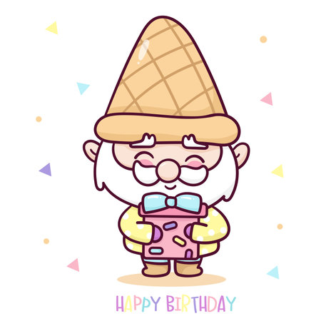 Cute Gnome elf cartoon and Birthday gift party kids. Series magic fairy fantasy character Fairytale character illustration. Perfect sweet shopのイラスト素材