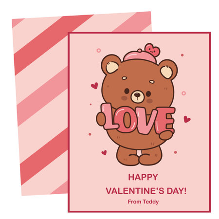 Teddy bear card valentine animals with love letter (Cute cartoon). Series: kawaii sticker whimsical characters. Perfect for romantic wedding vector Flat clipart banner t shirt.のイラスト素材