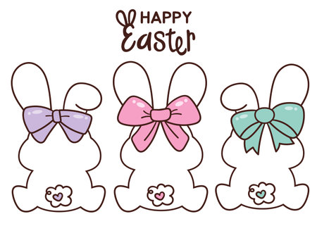 Cute easter bunny clipart with bowtie. Kawaii animals rabbit back egg hunting (whimsical characters). Pet farm Spring activities holiday. Make a wish for baby t shirt fairy tale boのイラスト素材