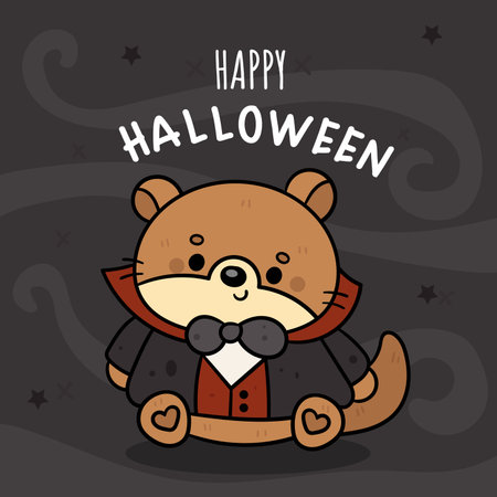 Cute otter Halloween animal wear Vampire costume kawaii cartoon. Series: Trick or Treat kids Autumn activities Spooky season. Perfect Illustration for Kid shirt design.のイラスト素材