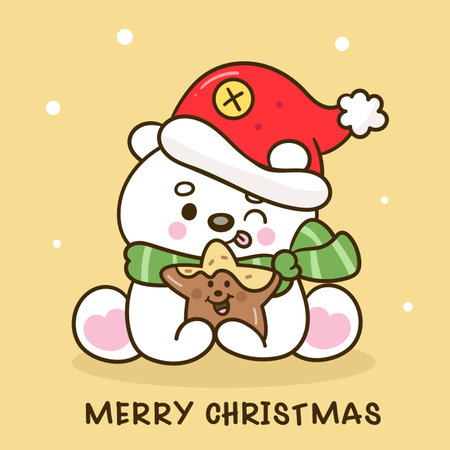 merry christmas cute polar bear with cookie vector illustration EPS10のイラスト素材