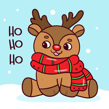 Cute reindeer cartoon christmas with snow kawaii animal. Winter seasonのイラスト素材