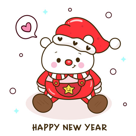 Cute polar bear in Santa costume. Merry Christmas and Happy New Year. kawaii Christmas animalのイラスト素材
