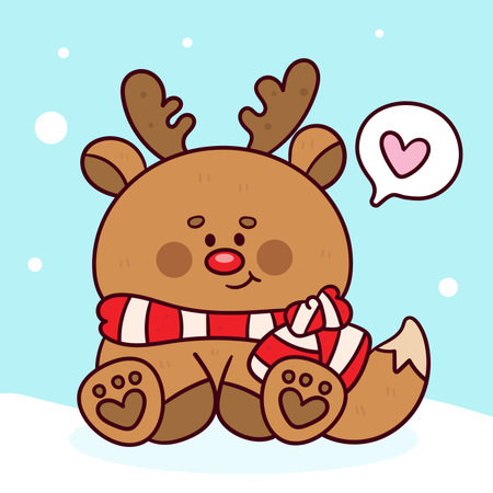 Cute cartoon reindeer with scarf and heart. Vector illustration.のイラスト素材