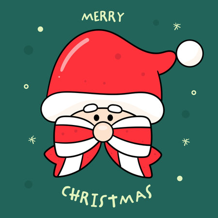 Cute Santa Claus kawaii Christmas xmas bow ribbon (whimsical characters). Happy new year greeting card. Holiday cartoon winter season. Flat illustration clipart vector and babyのイラスト素材