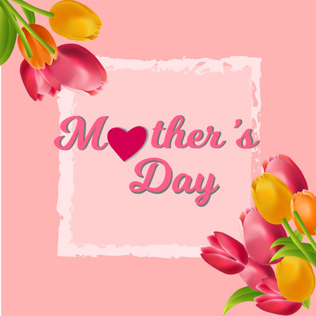 I love you, mom. Mother's day colorful tulips flower background.のイラスト素材