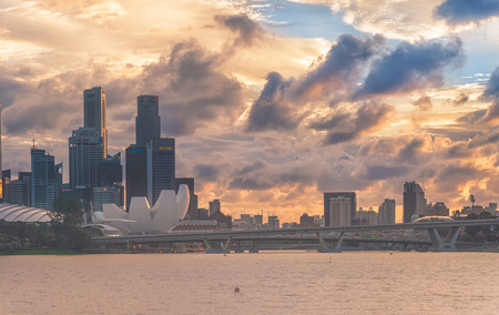 Singapore - 16 July 2017 : Sunset at Marina Bay of Singapore city landmark.のeditorial素材