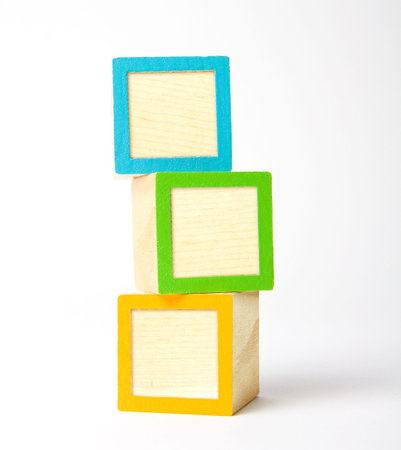 Colorful wooden children's blocks ready for your letters, symbols, or logos