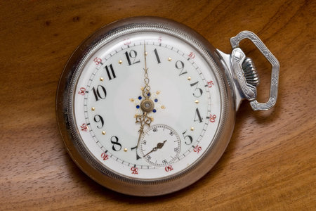 Close-up of an old pocket watch used by a railroad conductor