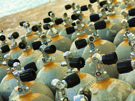 A lot of Scuba tanks, Scuba Diving Equipmentの写真素材