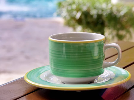 March Break. Morning coffee cup on vacation.の写真素材