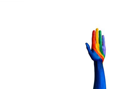 Stock photo of water painted hands making gestures on a white background.の写真素材