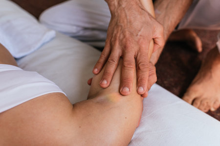 Stock photo of unrecognized person enjoying arm massage in spa.の写真素材