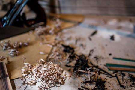 Workshop of lutherie, making guitar. No peopleの写真素材