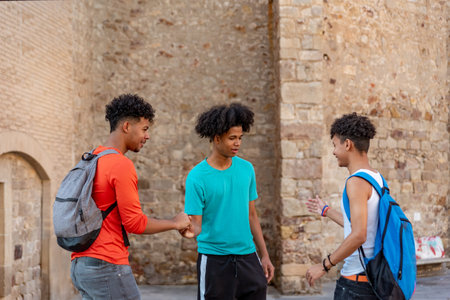 Group of multiethnic friends meeting in the city