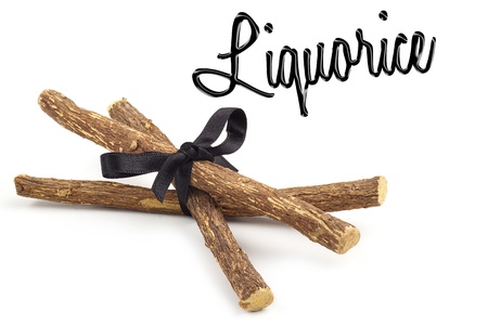 liquorice roots tied with a black ribbonの写真素材