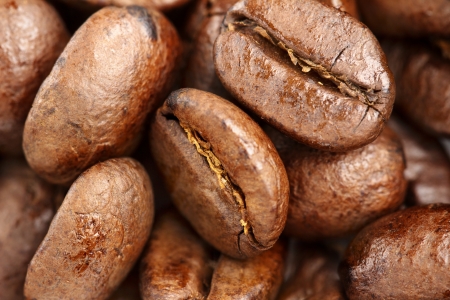 macro of fresh roasted coffee beansの写真素材