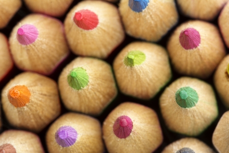 close up of an assortment of colored pencilsの写真素材