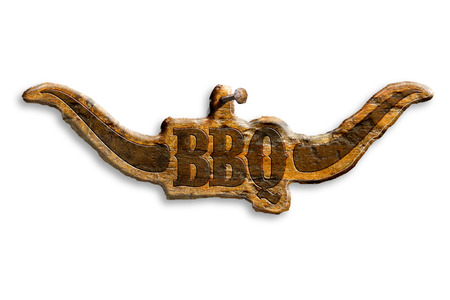  barbecue wooden insignia isolated on white backgroundの写真素材