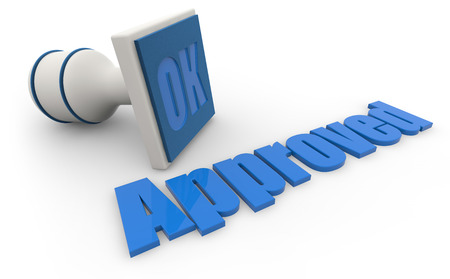 rubber stamp and word "approved" on white backgroundの写真素材