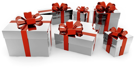 set of gift boxes on white backgroundの写真素材