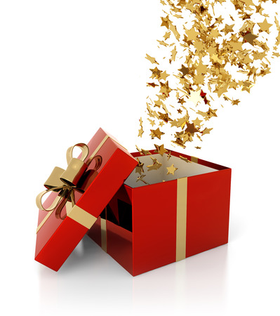 golden stars coming out of a gift packageの写真素材
