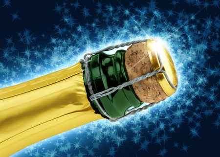 close up of champagne cork on blue backgroundの写真素材