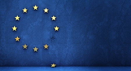 exit from the eurozone: golden star fallen from a blue wall