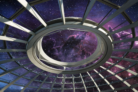 ceiling of round dome under the star fieldの写真素材