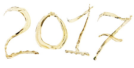 2017 champagne splash isolated on white backgroundの写真素材