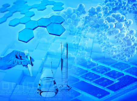 biochemical research and medical analysis abstract blue backgroundの写真素材