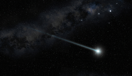 comet star twinkling in the night sky の写真素材