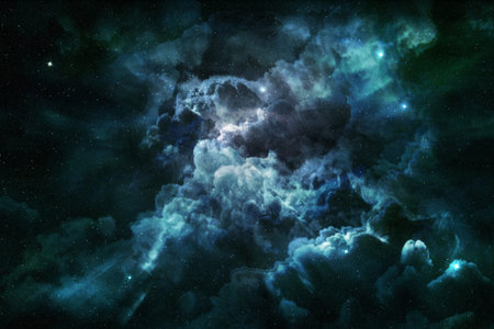 blue nebula and cosmic dust in starry sky