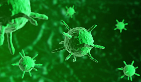 viral infection in green background, 3d illustration
