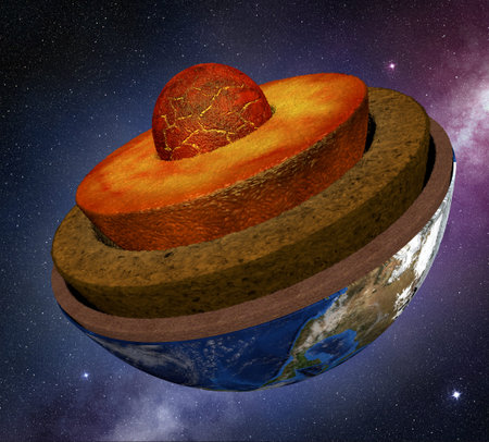 earth cross section in the space, 3d illustrationの写真素材