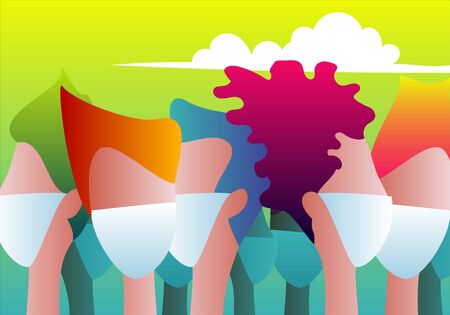 colorful group of people wearing white protective face masks, vector illustrationのイラスト素材