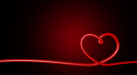 3d illustration of red line in heart shape isolated on dark background, valentine's day card copy space conceptの写真素材