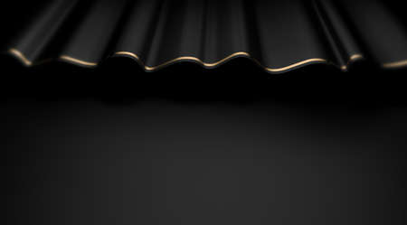 Black and gold textile drapery on dark background with space for text. 3d illustrationの写真素材