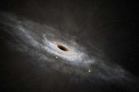 Supermassive balck hole at galaxy center, stars and nebula in deep space.の写真素材