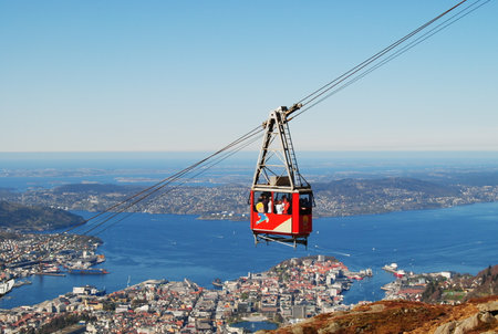 Ulriken cable car Bergen Norway (one of the two old gondolas before they were replased in 2021)の写真素材