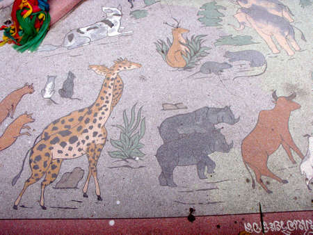 Wat Sam Phran Temple, Nakhon Pathom, Thailand, November 16, 2015: Different animals on the pavement of Wat Sam Phran Temple.のeditorial素材