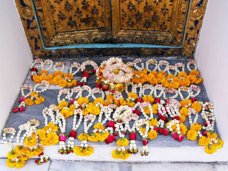 Bangkok, Thailand, January 11, 2016: Offerings in one of the Mausoleums of the Thai royal family of the Royal Cemetery at Wat Ratchabophit temple in Bangkokのeditorial素材