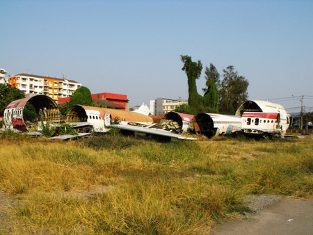 Bangkok, Thailand, April 12, 2016: Abandoned aircraft wreckage in Bangkok. Thailandのeditorial素材